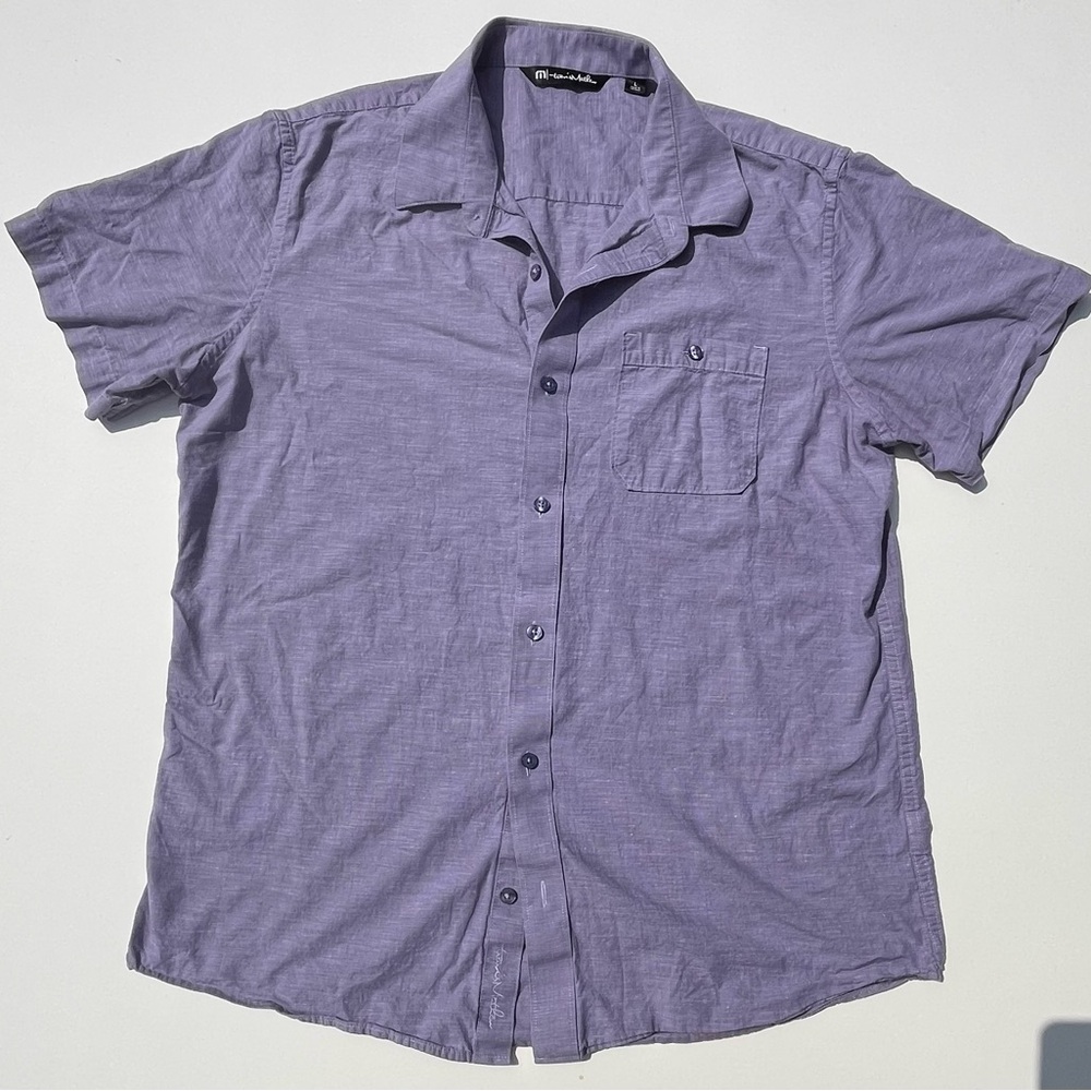 Travis Mathew Shirt Men Large Purple Button Up Short Sleeves Lightweight cotton
